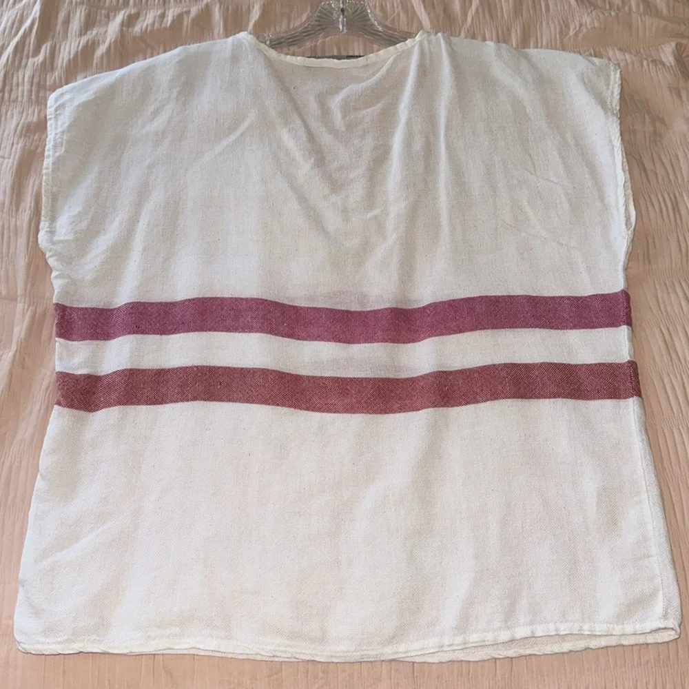 Zara 100% Linen V-Neck Top White, Red Dual Stripe Lightweight Size M - Picture 6 of 14